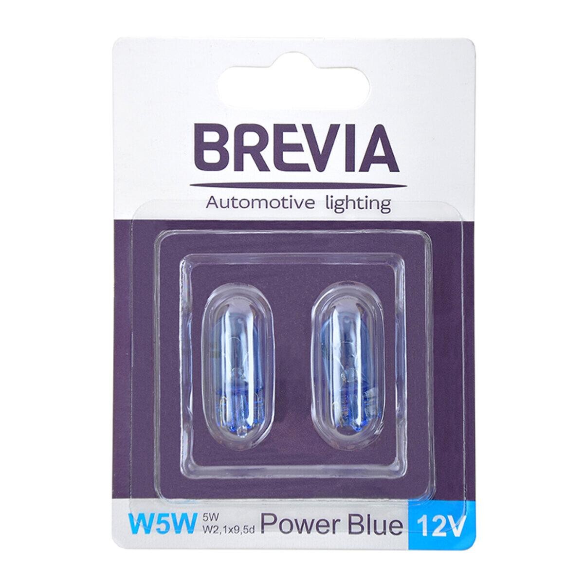 Лампа розжарювання Brevia W5W 12V 5W W2.1x9.5d Power Blue B2, 2шт.-зображення-1