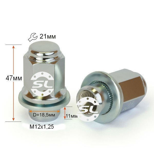 Колісні гайки Starleks Прессшайба D-18.5 (M12x1.25x47 NEX21) Хром-зображення-1
