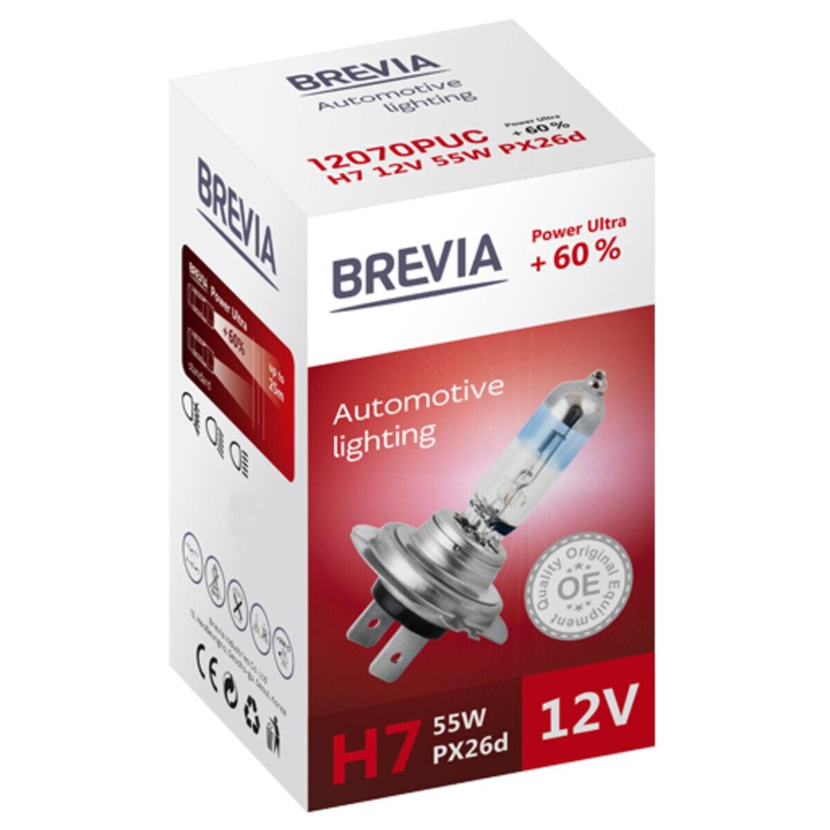 Галогенова лампа Brevia H4 12V 60/55W P43t Power Ultra +60% CP-зображення-1