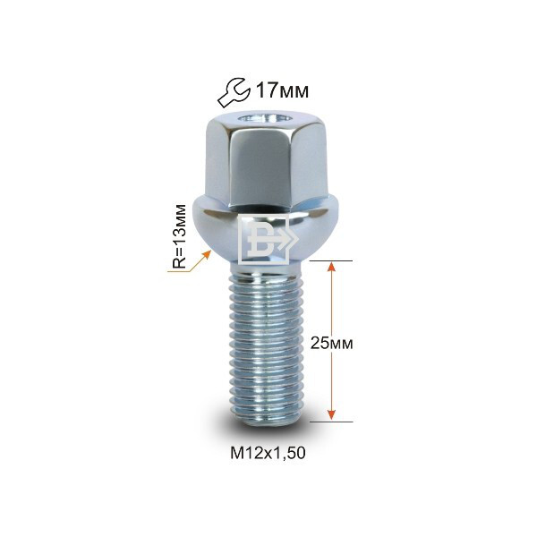 Колісні болти Vector Сфера (M12x1.5x25 Nex 17) Цинк-зображення-1
