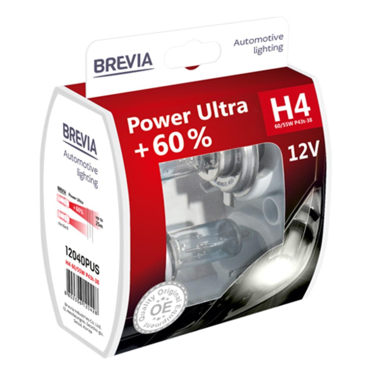 Галогенова лампа Brevia H4 12V 60/55W P43t Power Ultra +60% S2-зображення-1