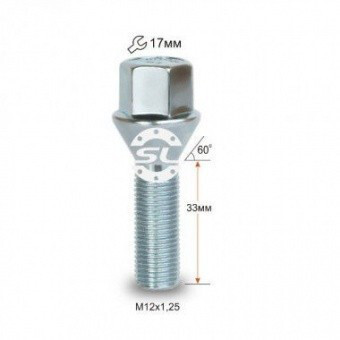 Колісні болти Starleks Конус (М12х1.25x33 NEX17) Цинк-зображення-1