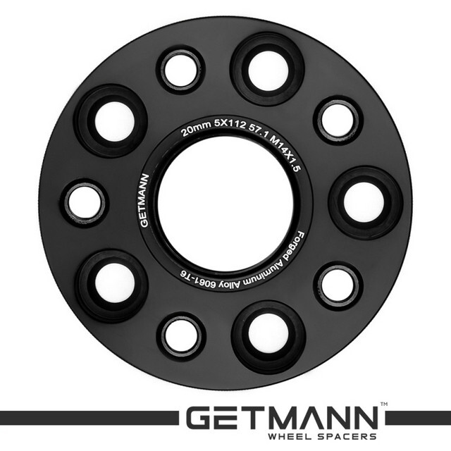 Автомобільне розширювальне кільце (Spacer) GETMANN H = 20 мм PCD5x112 DIA57.1, Футорки 14х1.5 Кована/Чорна