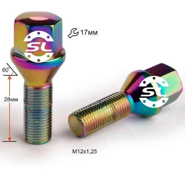 Колісні болти Starleks Конус (М12х1.25x28 NEX17) Райдужний/Хром-зображення-1