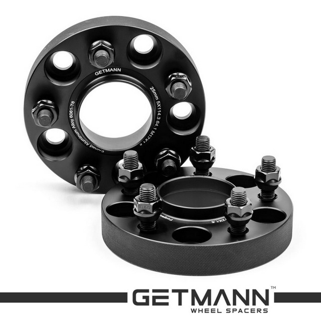 Автомобільне розширювальне кільце (Spacer) GETMANN H = 25 мм PCD5x114.3 DIA64.1, Шпильки М12х1.5 Кована/Чорна