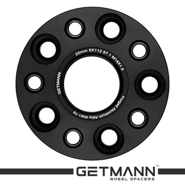 Автомобільне розширювальне кільце (Spacer) GETMANN H = 25 мм PCD5x112 DIA57.1, Футорки 14х1.5 Кована/Чорна-зображення-1