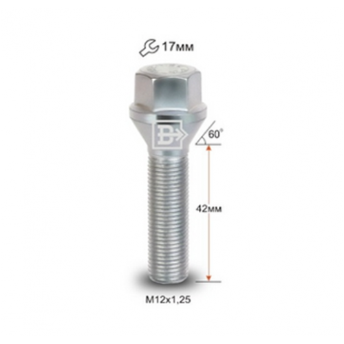 Колісні болти Vector Конус (M12x1.25x42 Nex 17) Хром