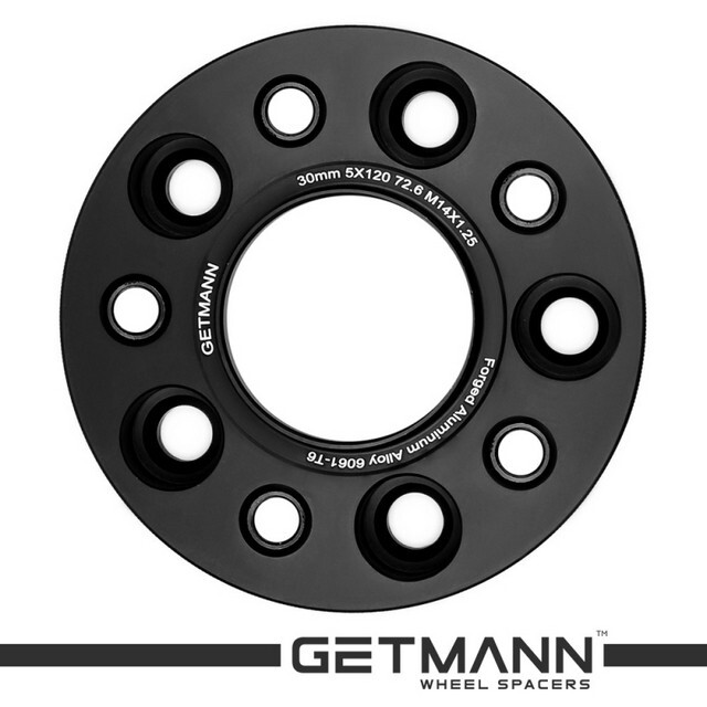 Автомобільне розширювальне кільце (Spacer) GETMANN H = 30 мм PCD5x120 DIA72.6, Футорки 14х1.25 Кована/Чорна-зображення-1