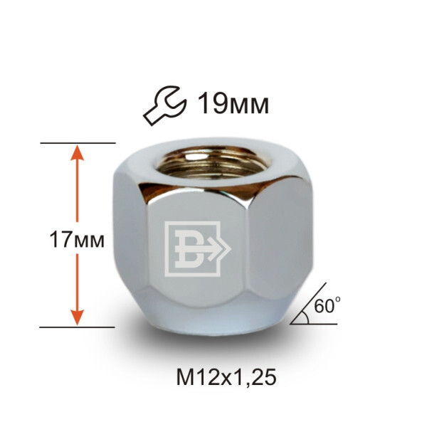 Колісні гайки Vektor Конус (M12x1,25x17 NEX19) Хром-зображення-1