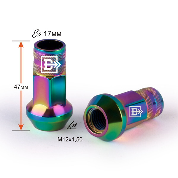 Колісні гайки Vektor Конус (M12x1,5x47 NEX17) Хром/Райдужний Титан-зображення-1