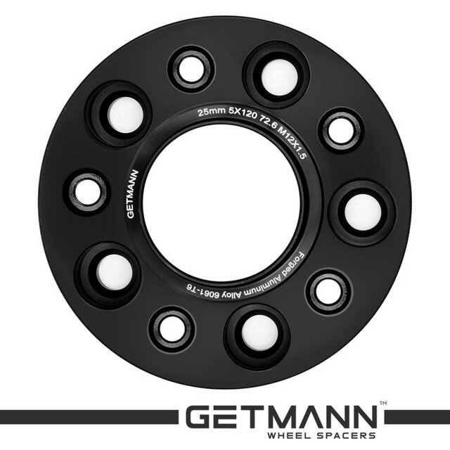 Автомобільне розширювальне кільце (Spacer) GETMANN H = 25 мм PCD5x120 DIA72.6, Футорки 12х1.5 Кована/Чорна-зображення-1