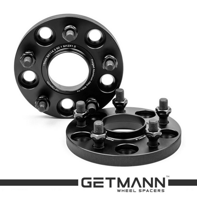 Автомобільне розширювальне кільце (Spacer) GETMANN H = 15 мм PCD5x114.3 DIA60.1, Шпильки М12х1.5 Кована/Чорна