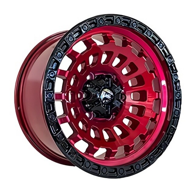 Литі диски Off Road Wheels OW1025 R17 W9 PCD6x139.7 ET-12 DIA110.5 (red black lip black rivets)-зображення-1