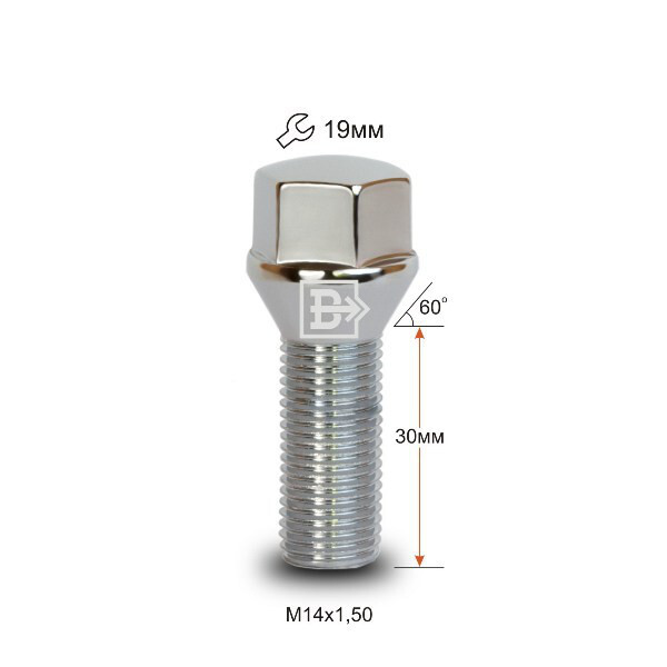 Колісні болти Vector Конус (M14x1.5x30 Nex 19) Хром-зображення-1