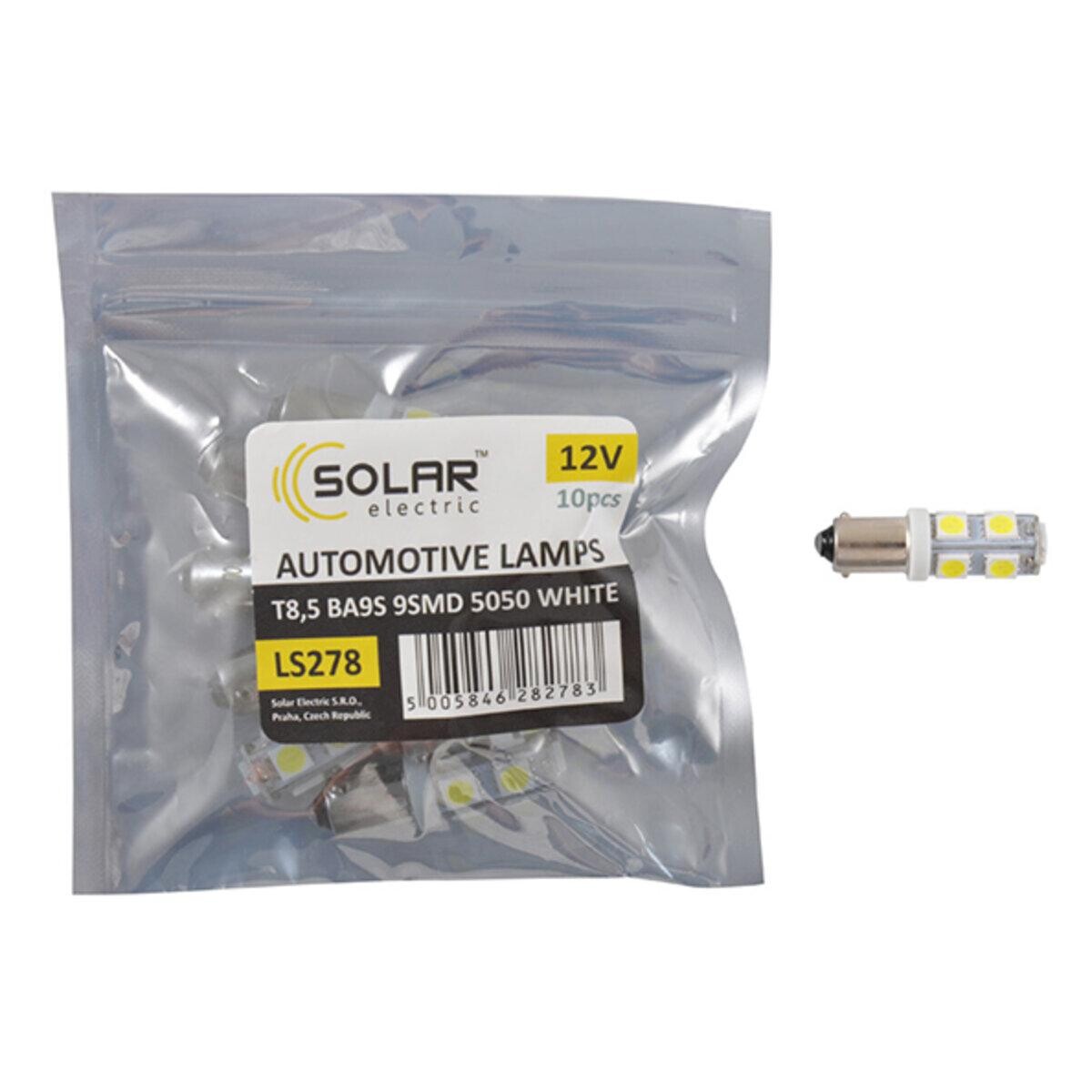 LED автолампа Solar 12V T8.5 BA9s 9SMD 5050, white 10шт-зображення-1