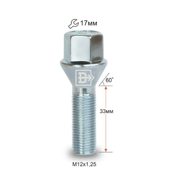 Колісні болти Vector Конус (M12x1.25x33 Nex 17) Хром-зображення-1