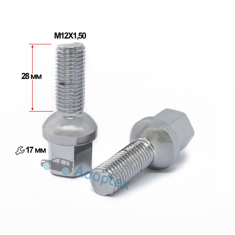 Колісні болти Starleks Сфера (М12х1.5x28 NEX17) Хром-зображення-1