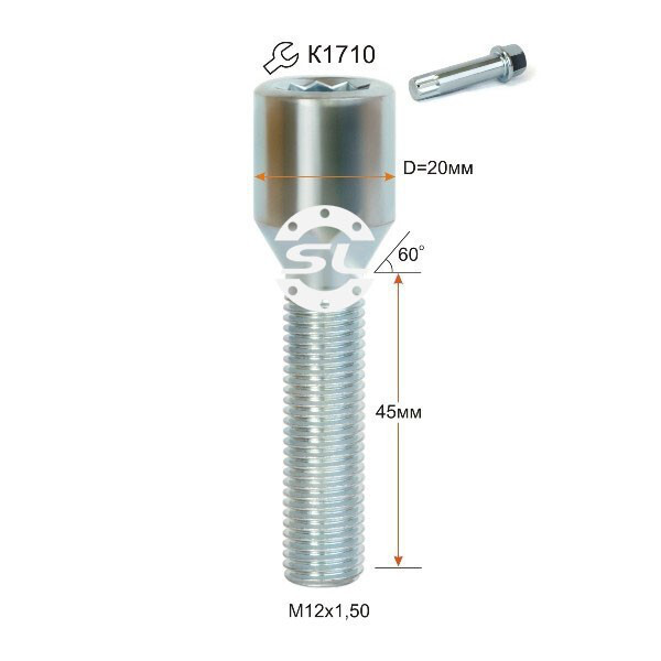 Колісні болти Starleks Конус (М12х1.5x45) Цинк/Внутр. 10-гранник