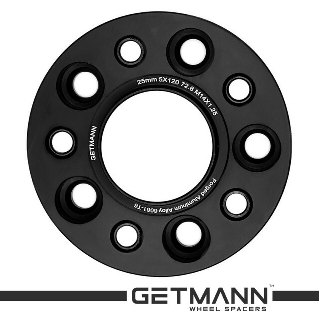 Автомобільне розширювальне кільце (Spacer) GETMANN H = 25 мм PCD5x120 DIA72.6, Футорки 14х1.25 Кована/Чорна-зображення-1