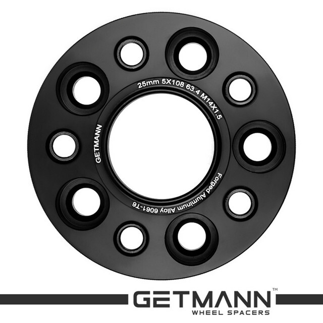 Автомобільне розширювальне кільце (Spacer) GETMANN H = 25 мм PCD5x108 DIA63.4, Футорки 14х1.5 Кована/Чорна-зображення-1