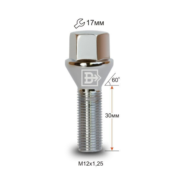Колісні болти Vector Конус (M12x1.25x30 Nex 17) Хром-зображення-1
