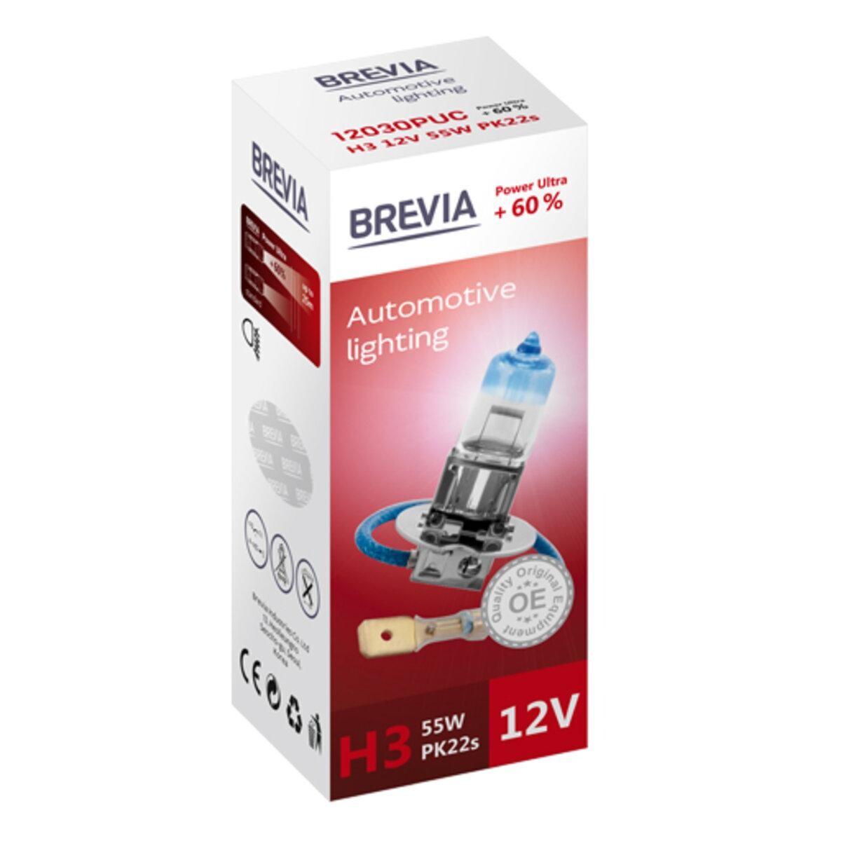 Галогенова лампа Brevia H3 12V 55W PK22s Power Ultra +60% CP-зображення-1