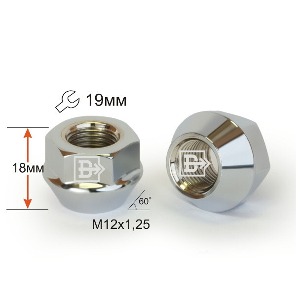 Колісні гайки Vektor Конус (M12x1,25x18 NEX19) Хром-зображення-1