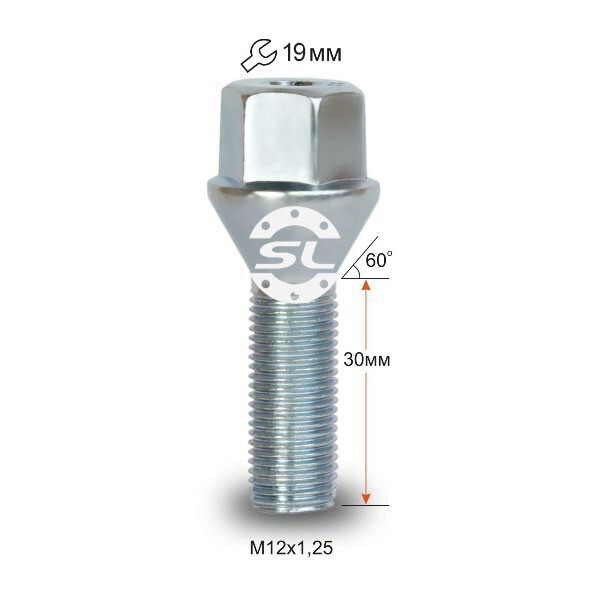 Колісні болти Starleks Конус (М12х1.25x30 NEX19) Цинк-зображення-1